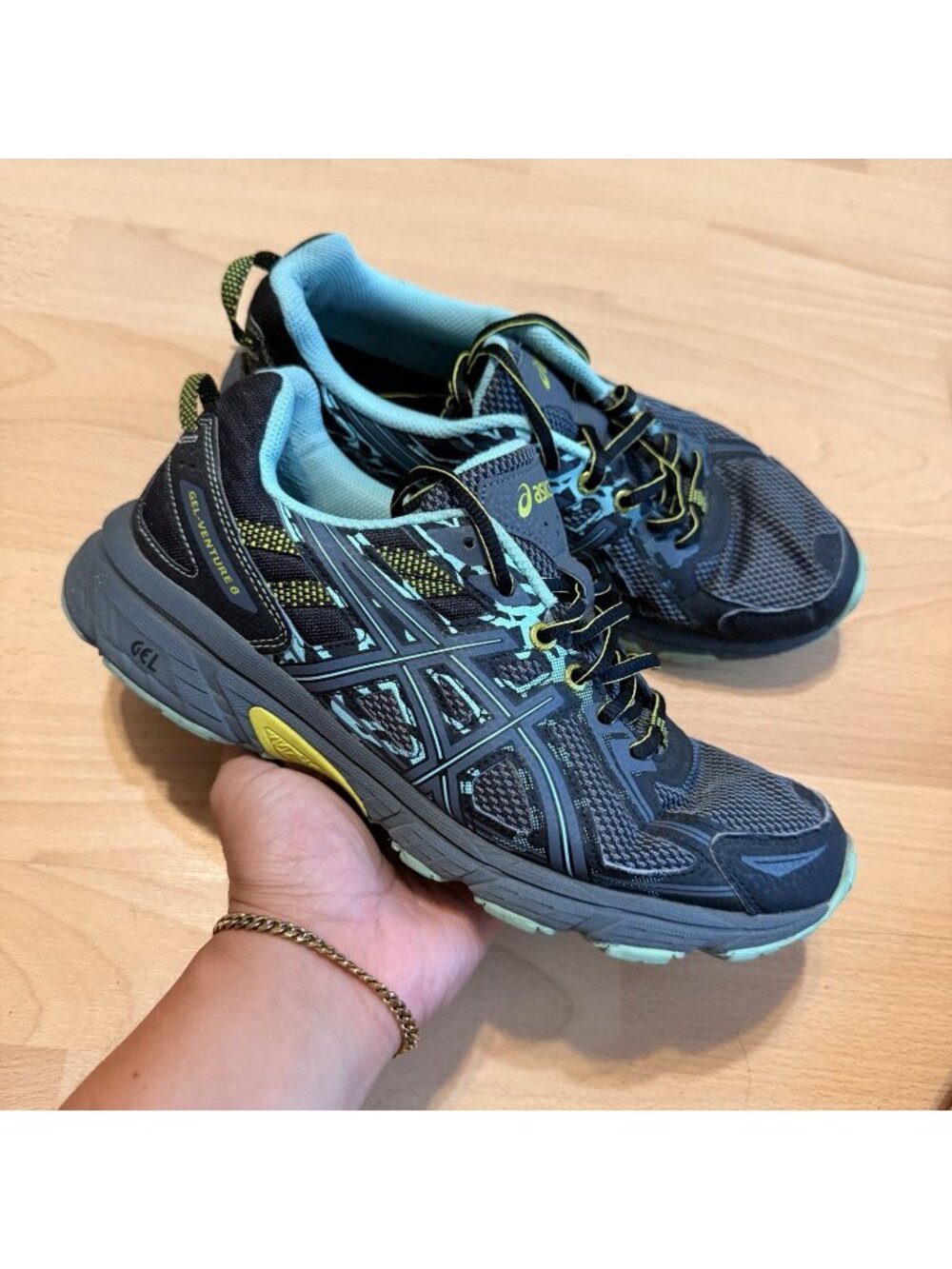 ASICS Shoes Women 10 Gel Venture 6 Trail Running Athletic Lace Up Leather Black